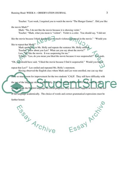 Observation Journal: English Class