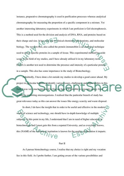 A Letter of Intent for Getting a Masters Degree in Biotechnology