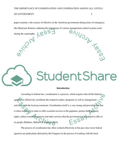 The importance of coordination and cooperation among all levels of government