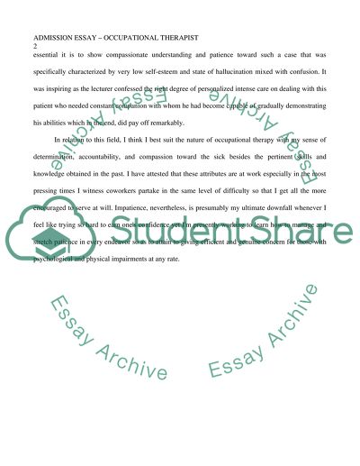 Admission Essay Occupational Therapist