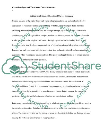 Explain what critical analysis is and use this to evaluate 2 theories of Career Guidance