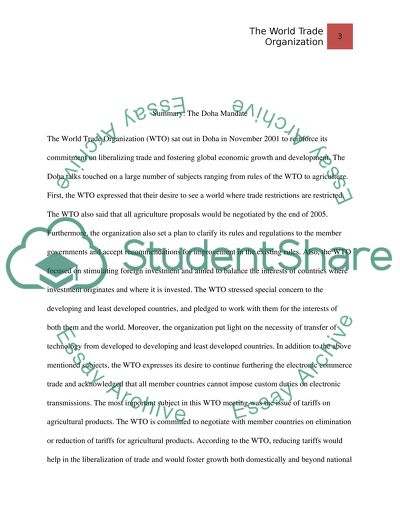 World Trade Organization: The Doha Mandate and the Geneva Talks