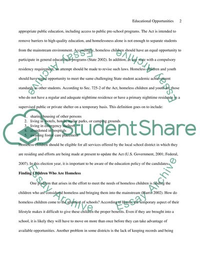 Educational Opportunities for Homeless Children