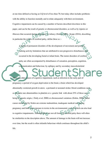 Management of Pain in Cognitively Impaired Children