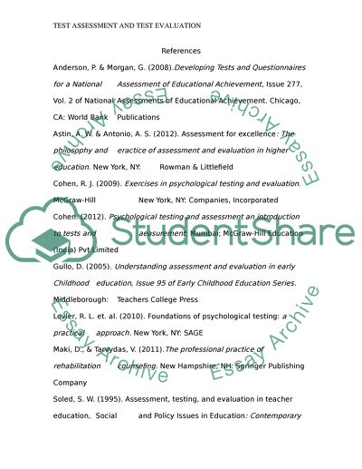 Assessment and Tests Evaluation