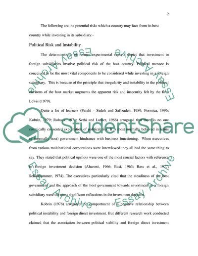 Potential Risks and Advantages of Investing in Foreign Subsidiaries