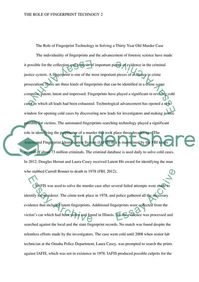The Role of Fingerprint Technology in Solving a Thirty-Year-Old Murder Case