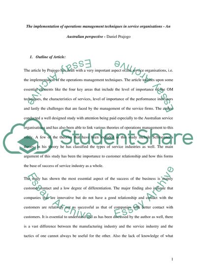 Operation Management techniques in service organisation