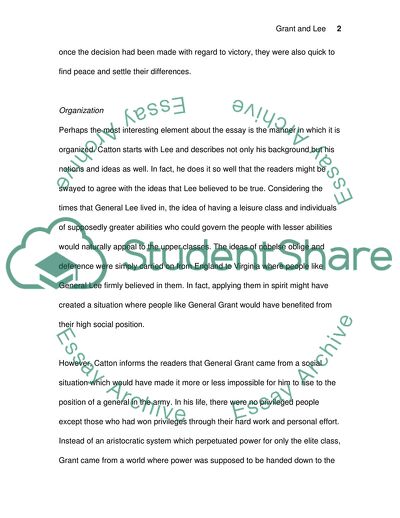 Critical analysis of the essay Grant and Lee: Astudy in contrasts by Bruce Catton