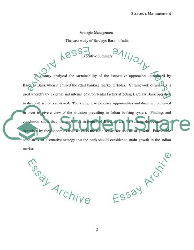 Strategic Management of Barclays Bank in India