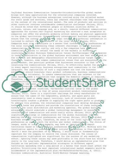 Global Business Communication Issues