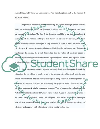 NO ARBITRAGE VALUATION OF ASIAN OPTIONS - Research Proposal