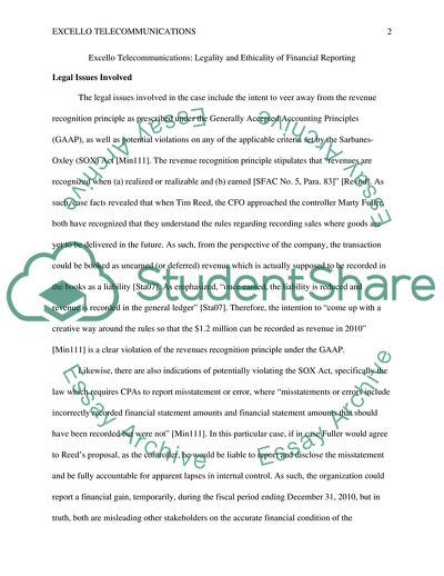 Excello Telecommunications: Legality and Ethicality of Financial Reporting