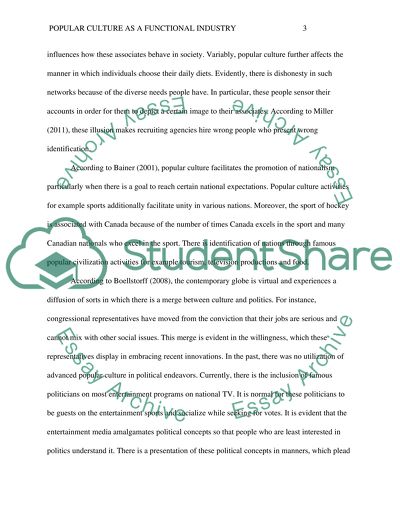 Popular Culture As A Functional Industry