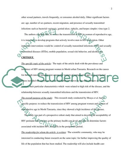 Analysis of HIV Among Pregnant Women in Moshi Tanzania Article by Sia E. Msuya