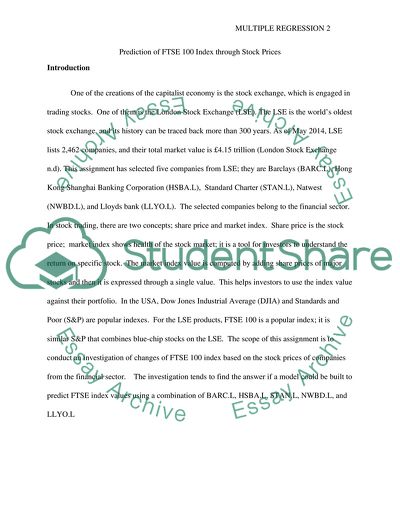 Changes of FTSE 100 Index-Based on the Stock Prices of Companies from the Financial Sector