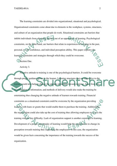 TAEDEL401A - Training and Assessement