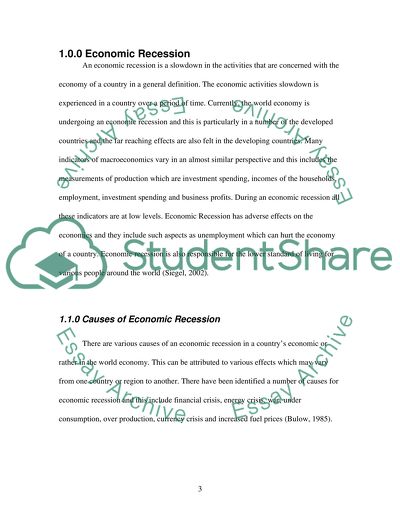 Causes of the Economic Recession