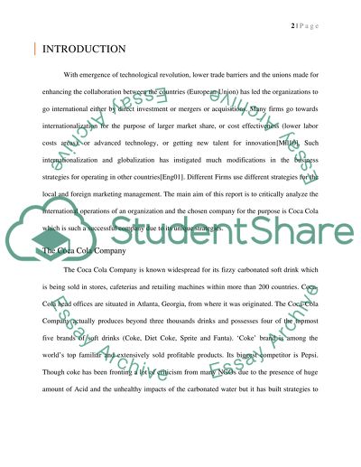 Marketing Management of the Coca Cola Company