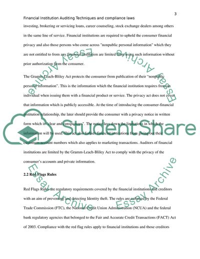 Financial Institution Auditing Techniques and Compliance Laws