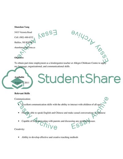 Part-Time Employment as a Kindergarten Teacher