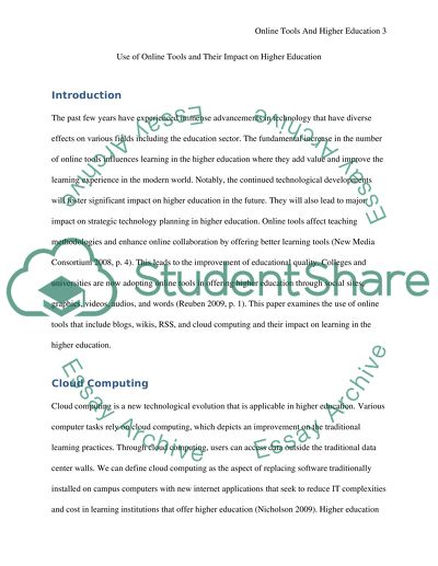 Examining the Use of online tools and their Impact on Learning in the higher education