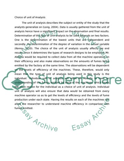 Choice of the Unit of Analysis