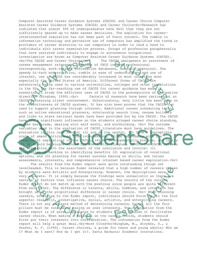 Computer Assisted Career Guidance Systems and Career Choice