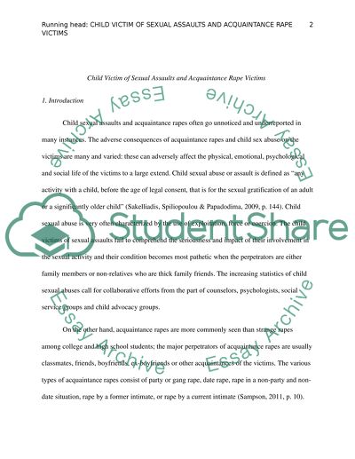 Child Victim of Sexual Assaults and Acquaintance Rape Victims