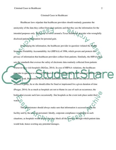 Criminal Cases in Health Care