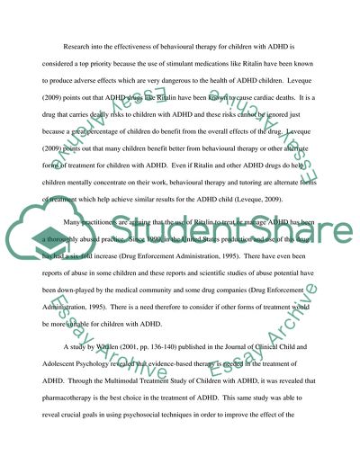 The Treatment of Attention Deficit Hyperactive Disorder in Children
