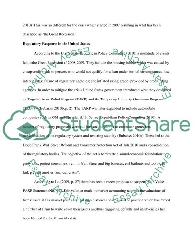 Regulatory Response to the Financial Crisis Which Began in 2007