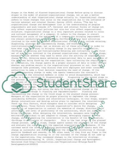 Stages in the Model of Planned Organizational Change