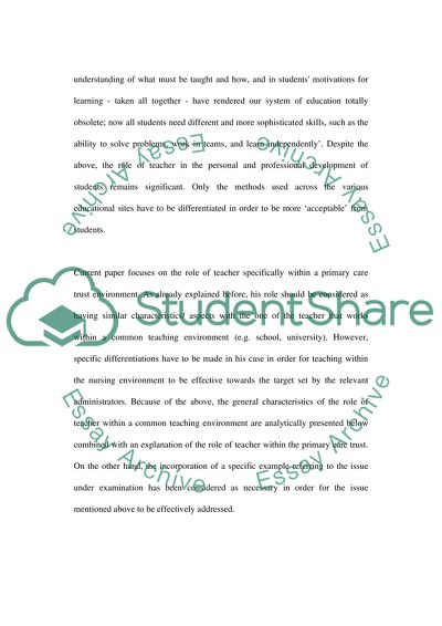 Establishment and Implementation of the Role of Practice Teacher