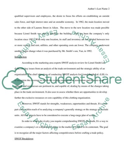 SWOT Analysis of Lionel Smith Ltd