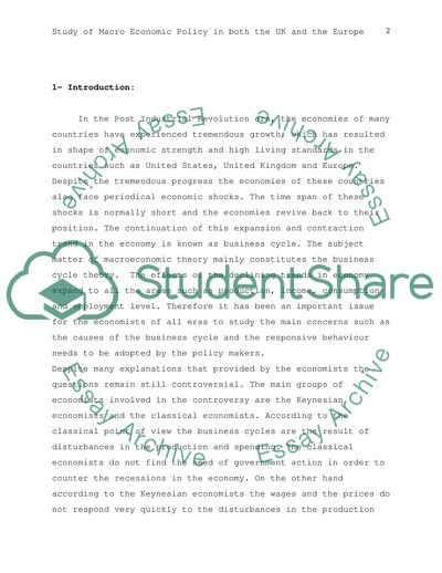 Study of Macro Economic Policy in Both the UK and the Europe Area