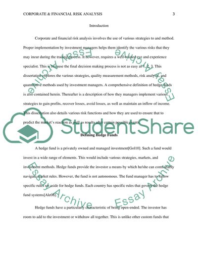 Corporate & Financial Risk Analysis, Defining Hedge Funds