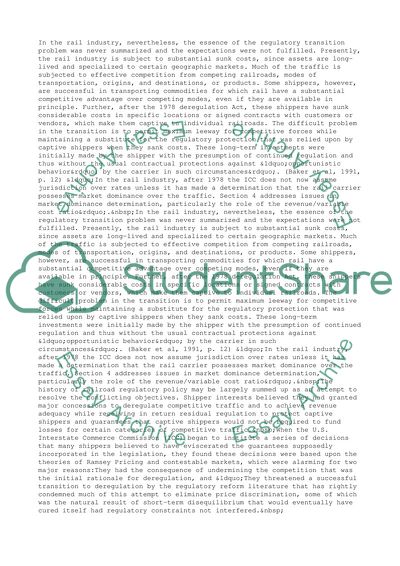 The Transports Regulatory Reforms and the Influence of Market Forces