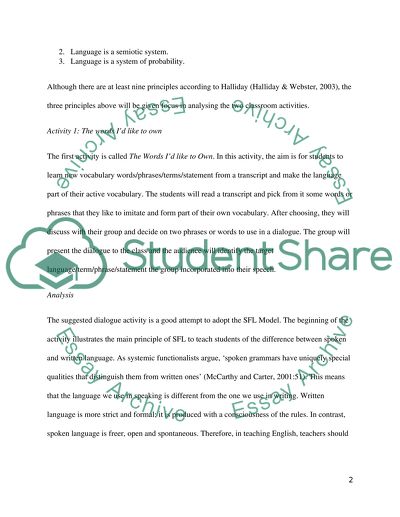 Language Activities Based on the Systemic Functional Model