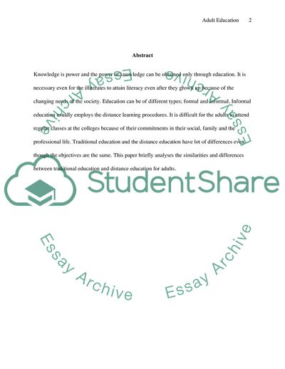 Traditional vs Distant Adult Education