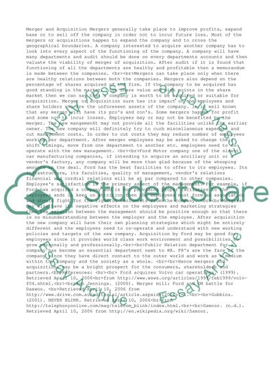 Merger and Acquisition of Ford Motor Company