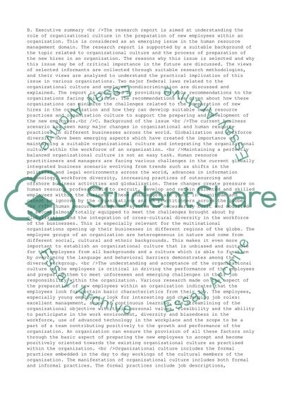 The Role of Organizational Culture and Preparing the New Employee