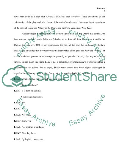 King Lear: Quarto vs. Folio
