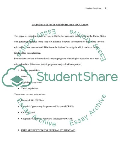 Students Services Within Higher Education