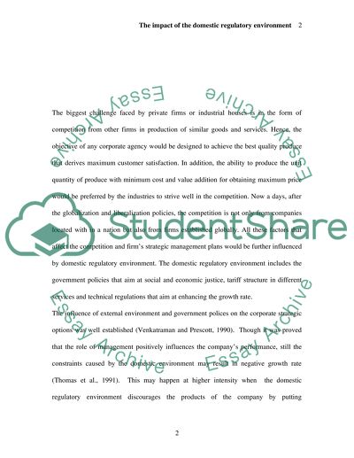 The Impact of the Domestic Regulatory Environment