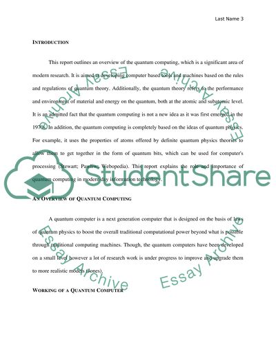 A Report on Quantum Computing