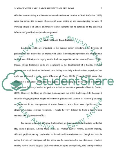 Management and Leadership Skills in Team Building