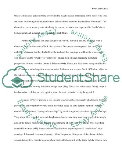 Parents and Issue of Mate Selection