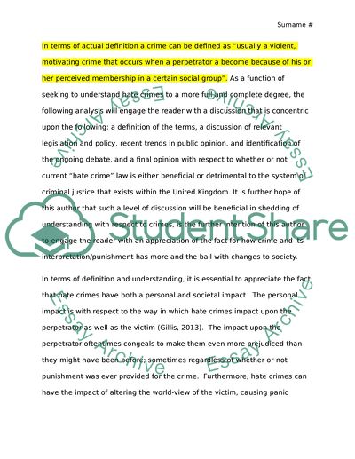 Define hate crime and the personal and social impact