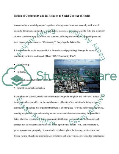 Notion of Community and Its Relation to Social Context of Health